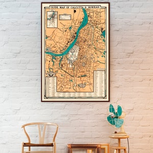 Large map of Kolkata, Kolkata wall art, Calcutta map print, Kolkata wall decor, Kolkata gift.