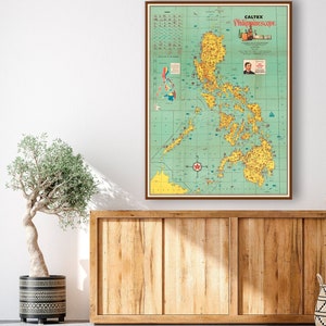 Carte vintage des Philippines, ancienne affiche de carte des Philippines, art déco philippin, art philippin, grande réimpression de carte murale.