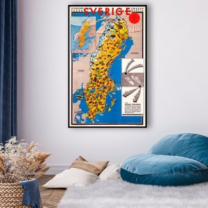 Kaartdecor van Zweden, kunst aan de muur Zweden, grote posterprint van Zweden.