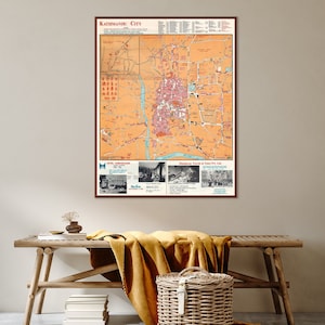 Vintage Karte von Kathmandu Stadt, Nepal Karten, Kathmandu Wandkunst, Kathmandu Wanddekor, Nepal Wohndekor, Nepal Geschenk.