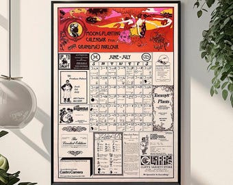 Calendario lunar vintage de siembra: Impresión artística de astrología botánica