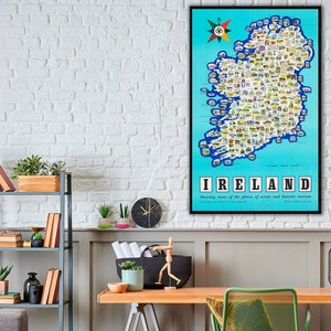 Ireland showing some of the places of scenic and historic interest, Ireland wall art, historical Irish history print, large Ireland map.
