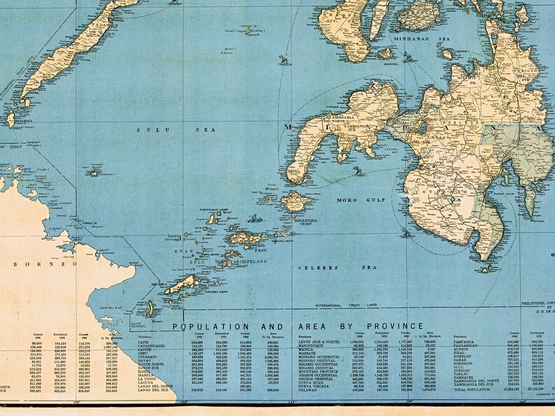 Vintage Philippines Map, Large Philippines Print, Philippines Wall ...