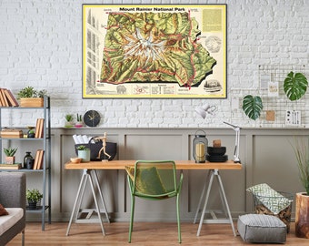 Mount Rainier National Park Map Print: Vintage Pictorial Wall Art
