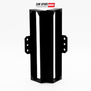 May include: Black plastic bracket with four holes on each side. The bracket is designed to hold a device or object in place.