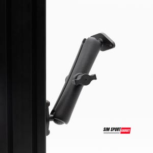 May include: A black adjustable gadget mount fixed to a black vertical surface. The mount has a ball-and-socket joint and a tightening knob. The text "SIM SPORT GADGET" is visible in the lower right corner.
