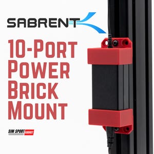 May include: A red 3D printed mount for a 10-port power brick. The mount is attached to a black aluminum extrusion. The text "SABRENT 10-PORT POWER BRICK MOUNT" is visible in the image.