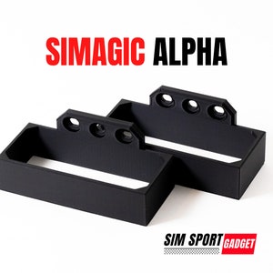 May include: Two black plastic mounts with three holes each, labeled "SIMAGIC ALPHA" and "SIM SPORT GADGET".