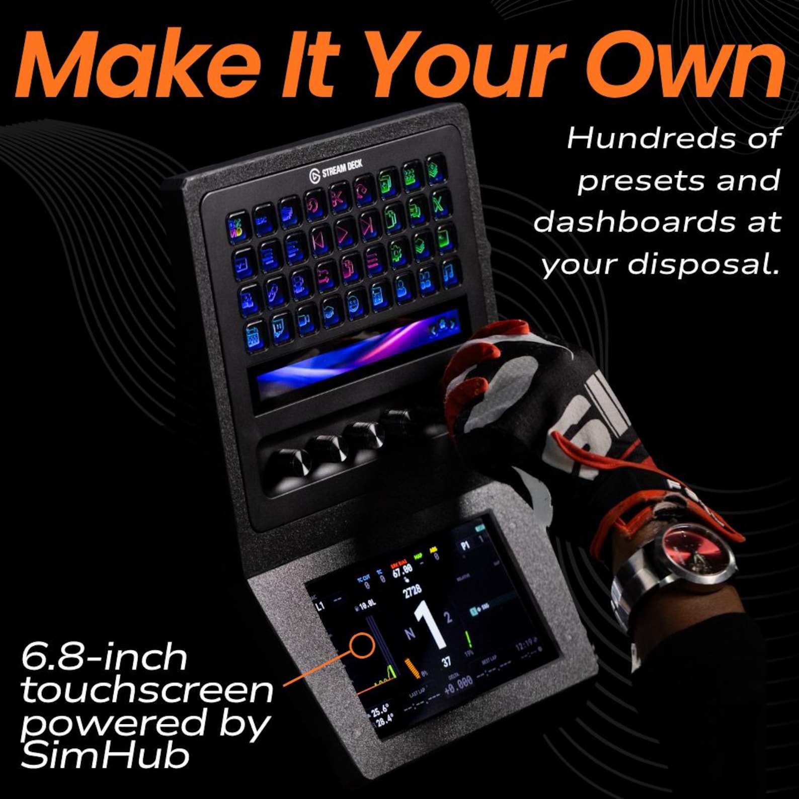 Sim Racing Stream Deck Module 6.8 Inch Touchscreen Stream Deck + XL Combo Racing Dashboard for Sim ...