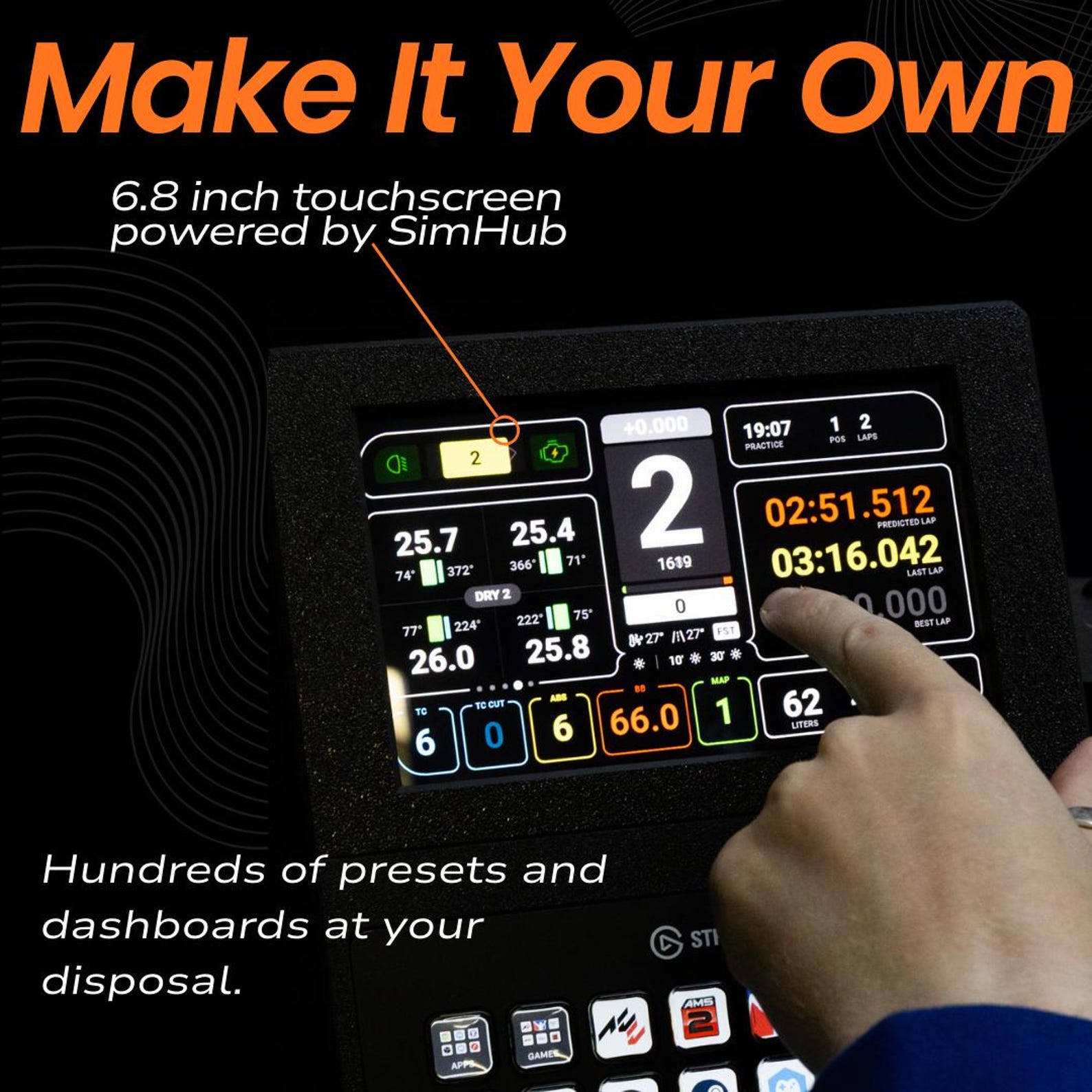 Sim Rig Dashboard 6.8 Inch Touchscreen With Stream Deck XL and Plus Triple Mount Console ...