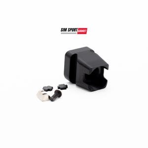 May include: A black plastic shifter mount with a silver metal bracket, two black plastic screws, and two black plastic spacers. SIM SPORT GADGET is printed in red on a white background.