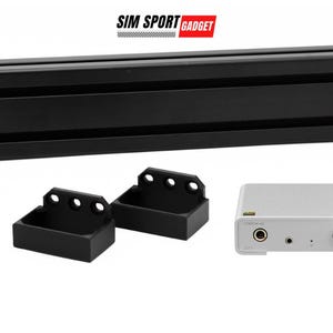 May include: A black aluminum profile, two black mounting brackets, and a silver audio device with a volume knob and headphone jack. The logo "SIM SPORT GADGET" is visible in the top left corner.