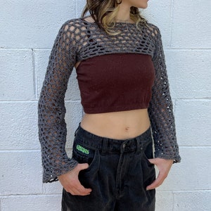 Crochet Fishnet Crop Top, Mesh Long Sleeve Crop Top, Crochet Summer Top, Mesh Top, Crochet Fishnet Shrug, Crochet Shrug, bolero