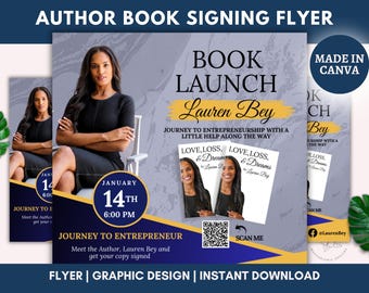 Author Book Launch Flyer Template: Canva Editable (Digital Download)