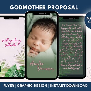 Plantilla editable de "¿Quieres ser mi madrina?", propuesta digital de madrina, rosa, pregunta a la madrina, propuesta de madrina en tarjeta virtual, regalo para madrina, plantilla de Canva.