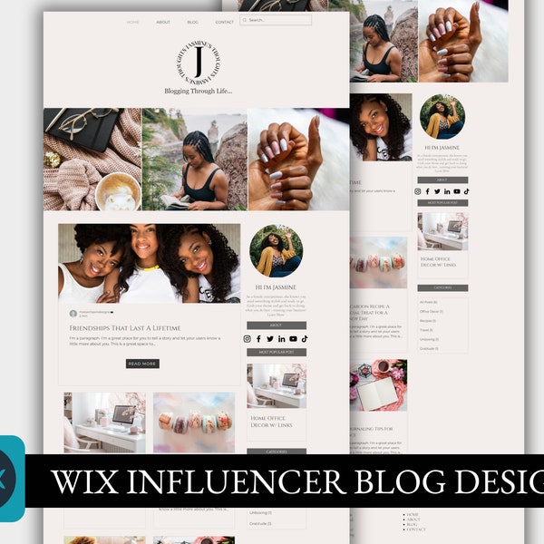 Wix Website Template, Influencer Wix Blog, Content Creator Blog, Travel Blog, Fashion Blogger, Website Design, Elegant and Luxury Style, J01