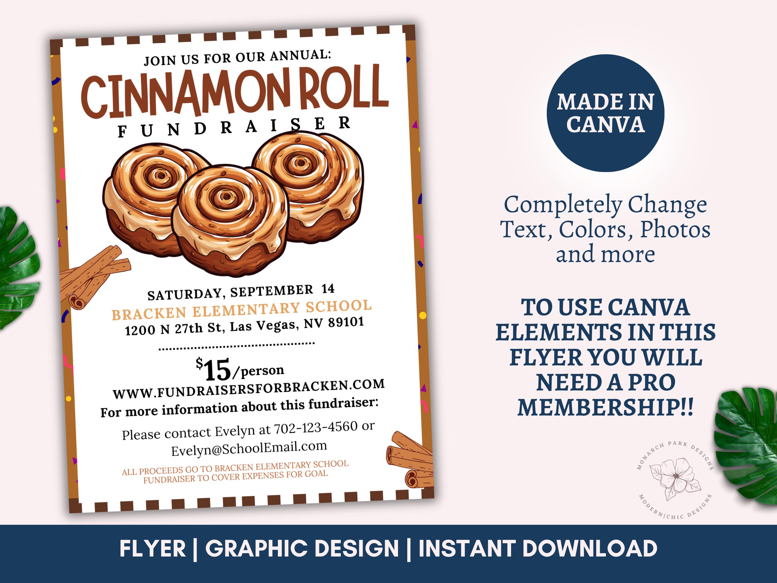 Editable Cinnamon Roll Fundraiser Flyer, PTA PTO Fundraising, Church ...
