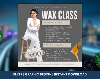 Wax Training Class Flyer Canva Template, Waxing Course Flyer, Esthetician Education