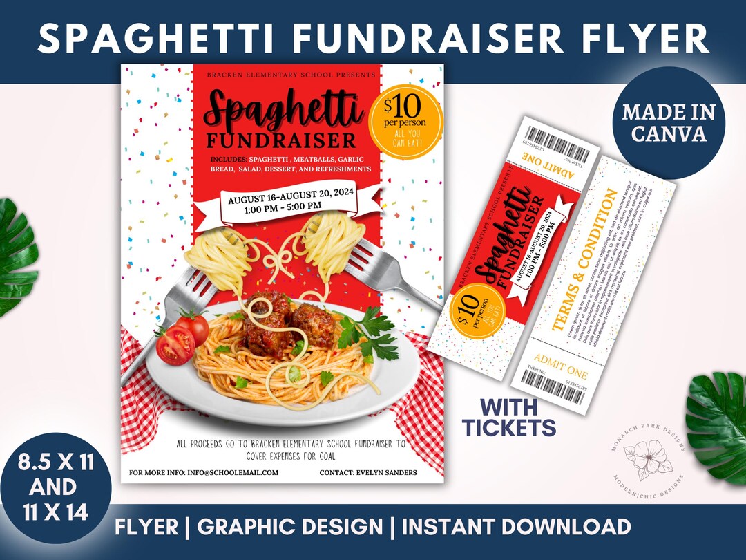 Spaghetti Dinner Fundraiser Flyer & Ticket Set (printable Download) - Etsy