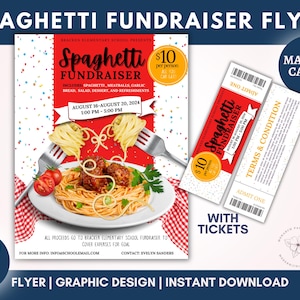 Spaghetti Dinner Fundraiser und Ticket-Set, PTO PTA, italienische Pasta Fundraiser, Gemeinschaftsschulveranstaltung, printable Download, Canva Edit
