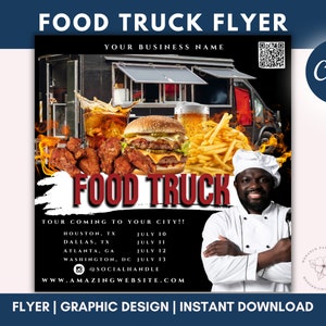 Canvasjabloon, flyer voor foodtruck, canvassjabloon, privékok, flyer voor restaurant, dinerverkoopflyer, hamburgermenu, rondleiding foodtruck