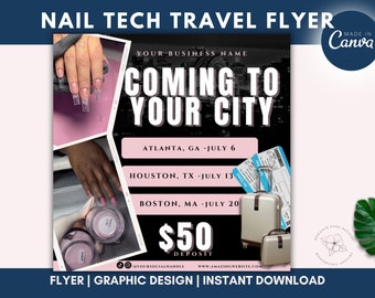 Nail Tech Travel Flyer: June Booking, Hair Makeup Lash (Canva)