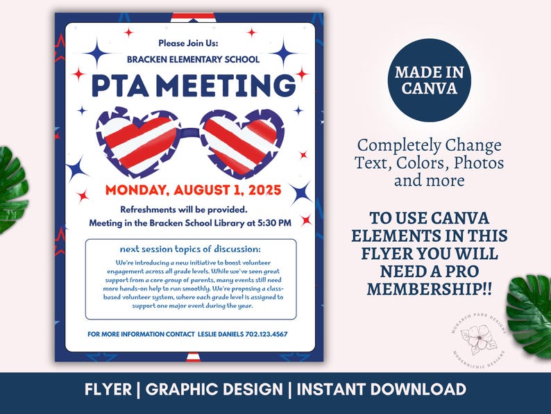 Editable September PTA Meeting Flyer – Fall Hearts Theme Canva Template ...