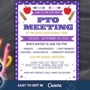 Join The PTA Meeting Flyer Editable Template for Back To School, Printable Handout, Why Join Volunteers, We Need You, Volunteer, Canva Edit