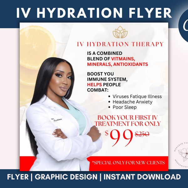 IV Drip Therapy Flyer, IV Hydration Flyer Template, Instagram Template, E-Flyer Template, Black Friday Sale Flyer, Edit in Canva