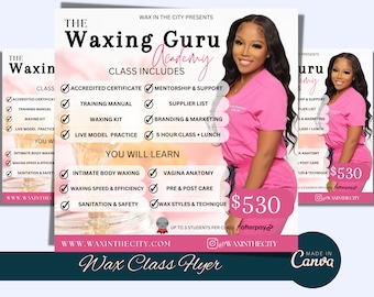 Canva Wax Class Flyer Template, Editable Body Wax Course Flyer, Training Course Flyer, Elegant Social Media Flyer