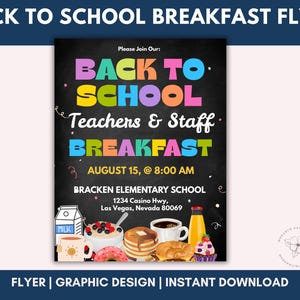 Back to School Teacher Staff Brunch Flyer PTO PTA School Fundraiser Back to School Breakfast Invitation Template Printable Download Editable