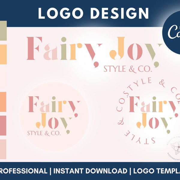 Retro Logo Design Canva, Pastel Logo Template, Bright Logo, Small Business Logo, Branding Kit, Canva Logo Design, FJ01