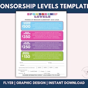 Editable PTO PTA Sponsorship Levels Form, Non-Profit Form, Printable Handout, School Sponsor, Fundraiser Template, Donation Letter, Canva