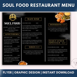 Menú editable de restaurante de comida tradicional, marketing de restaurantes, ofertas del día, ofertas de almuerzo, plantilla de menú de comida, publicación en redes sociales, Canva