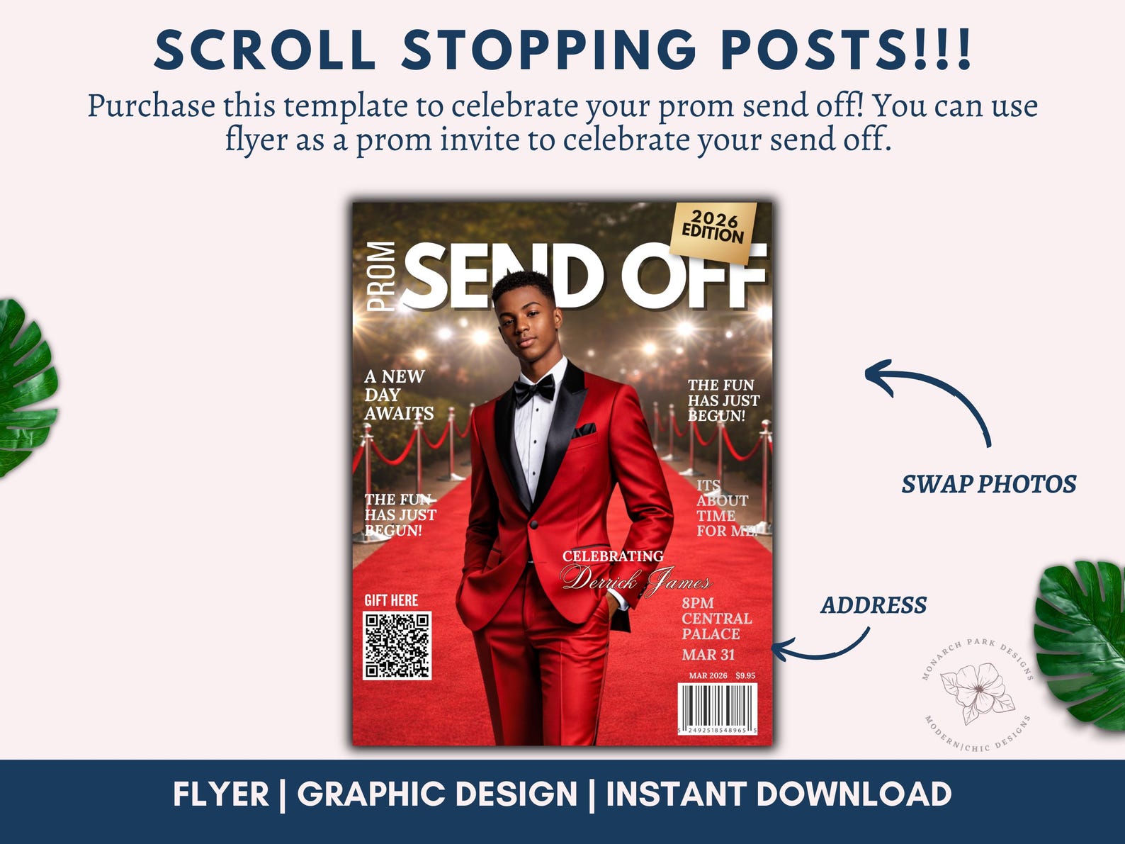 Red Carpet Prom Flyer Template, Magazine Cover, Canva Editable (digital ...