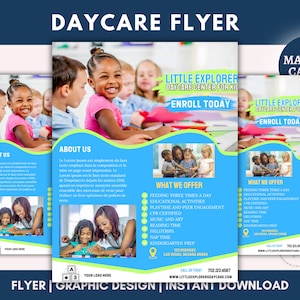 Bearbeitbare Kita-Flyer-Vorlage, Kinderpflege-Flyer, Vorschul-Flyer, Center-Flyer, Nanny-Flyer, Einschulung in die Kindertagesstätte, Werbung für die Kindertagesstätte, Canva