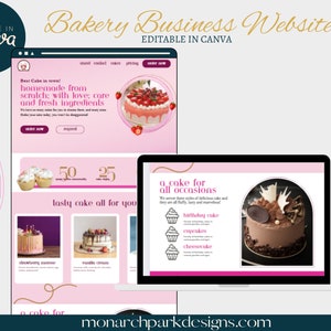Bakery Website Template, Bakery Business, Branding, Editable Canva Website Template, Small Business, Bold Landing Page