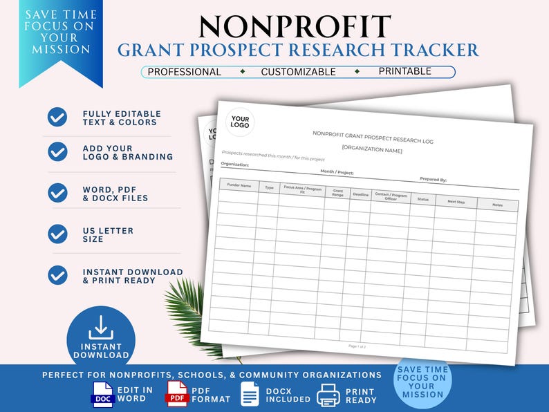 Nonprofit Grant Prospect Research Tracker Template (PDF & DOC) - Etsy