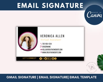 Virtual Assistant Email Signature Template, Outlook, Pink, Pretty Gmail Signature Design, DIY Email Logo, Branding Business Email, VA01