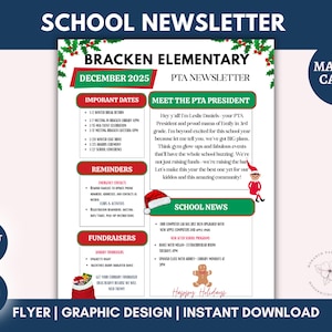 December Newsletter Template, Editable PTO PTA Newsletter, Monthly Newsletter, School Newsletter, Classroom Newsletter, Printable Handout