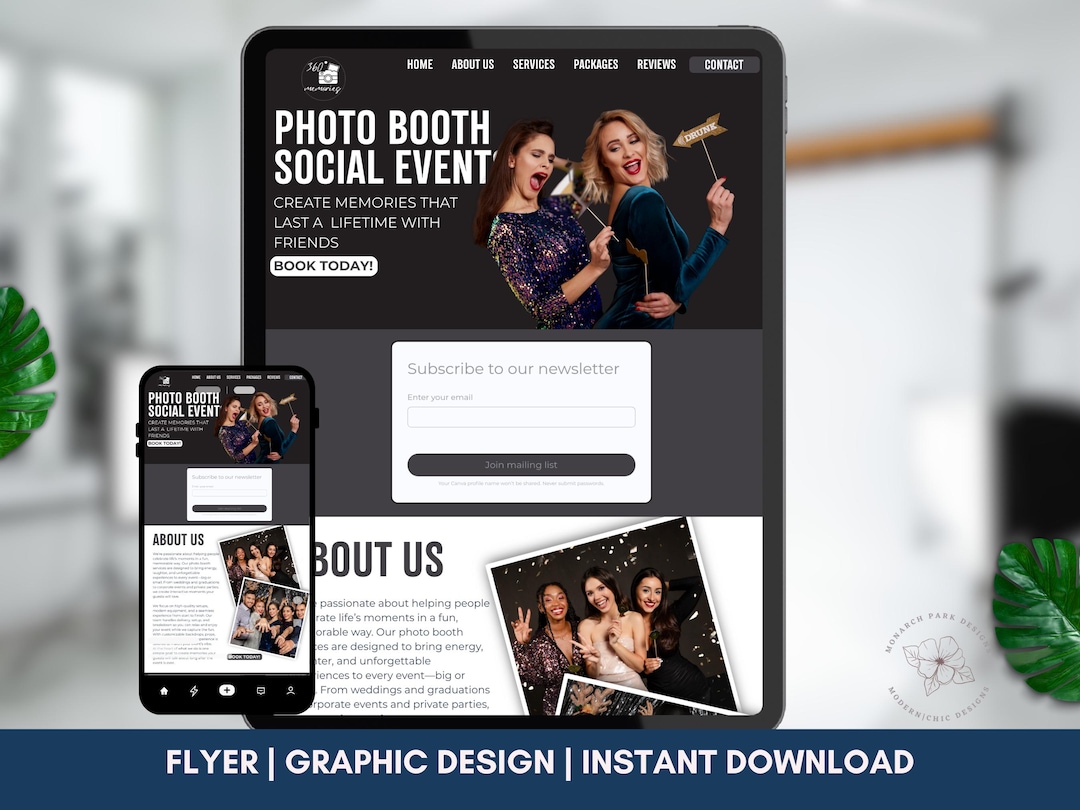 Photo Booth Website Template Canva, Event Rental Business Etsy