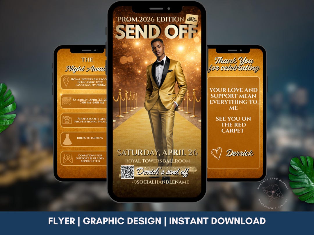 Gold Prom Send off Invitation Template, Class of 2026 King (digital ...
