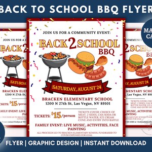 Back To School BBQ Flyer, PTA PTO School Church Charity Event, Barbecue Cookout Fundraising Template, Printable Download, Edit in Canva