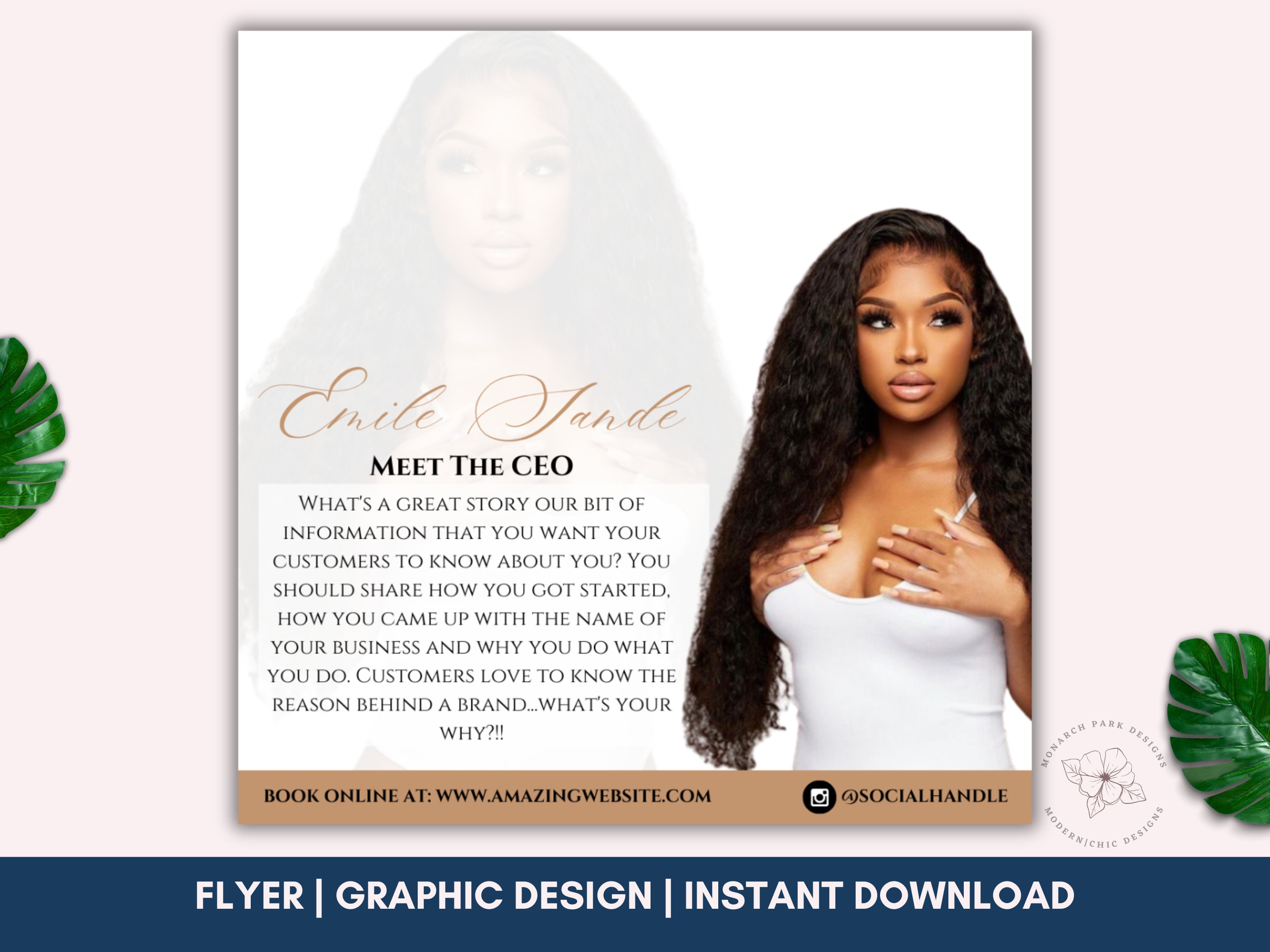 CEO 紹介チラシ：まつ毛、ヘア、ブランド アンバサダー テンプレート (編集可能な Canva) - Etsy 日本