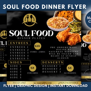 Folleto editable de comida tradicional, marketing de restaurantes, ofertas del día, ofertas de almuerzo, folleto de menú de comida, publicación en redes sociales, edición en Canva