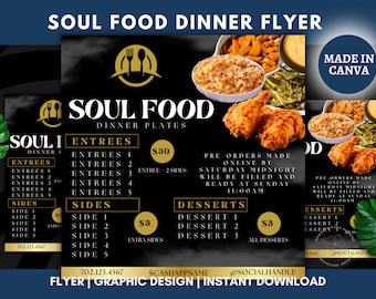 Editable Soul Food Flyer: Restaurant Specials, Canva Template