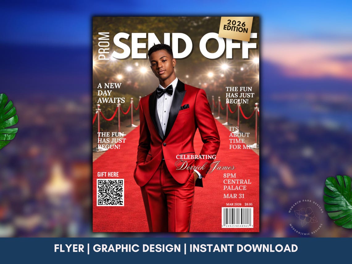 Red Carpet Prom Flyer Template, Magazine Cover, Canva Editable (digital ...