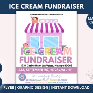 EDITABLE Ice Cream Social Invite Teacher Appreciation Printable Appreciation Week Ice Cream Party, PTA PTO, Ice Cream Fundraiser, Canva Edit