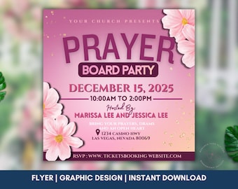 Christian Vision Board Party Flyer, Prayer Board, Canva Template