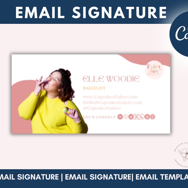 Bakery Email Signature Template Canva, Pink Email, Cute Signature Design, Gmail Signature Template, Edit Yourself Email Signature, FJ01